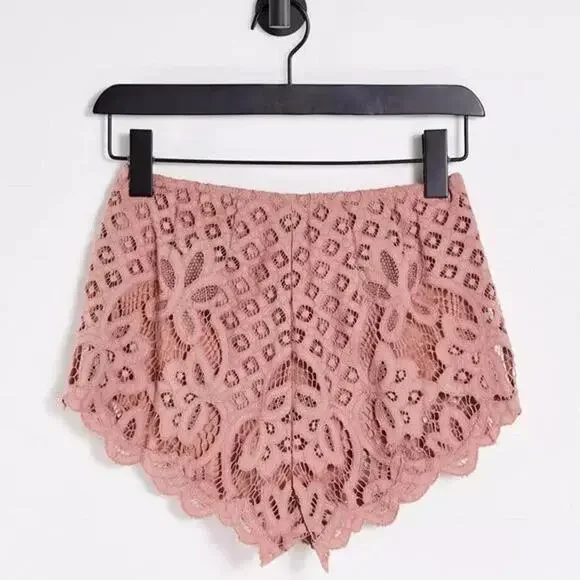 Intimately Free People XS New Adella Lace Pull On Shorts Festival Pink High Rise - Picture 9 of 11